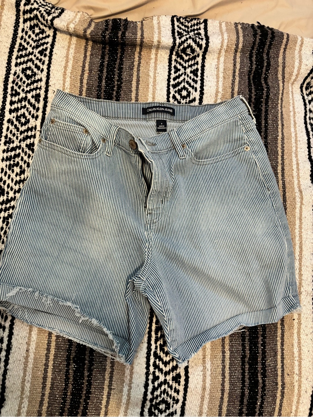 Calvin Klein Jeans Light Blue & White Pinstripe Denim Shorts